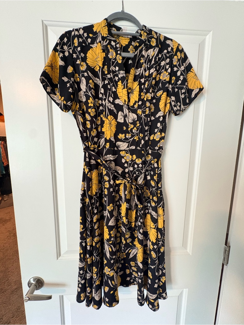 Nanette Lepore Black Floral Midi Dress with Yellow Accents